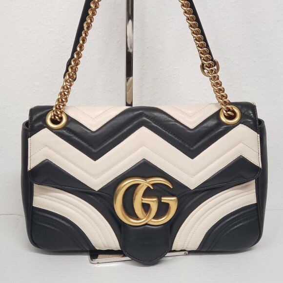Gucci Marmont Large Black & White Shoulder Bag 675-100725 - Picture 3 of 16
